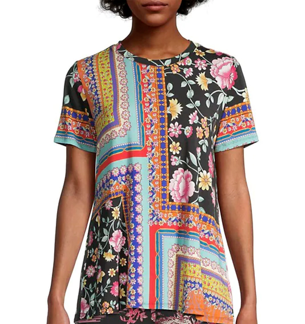 Johnny Was Lookout Favorite T Shirt L Boho Cottagecore Floral Patchwork JWLA